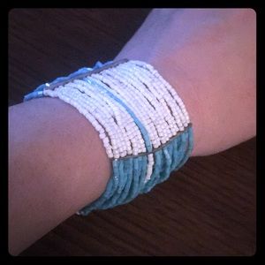 Beautiful White n Teal Beaded Cuff.